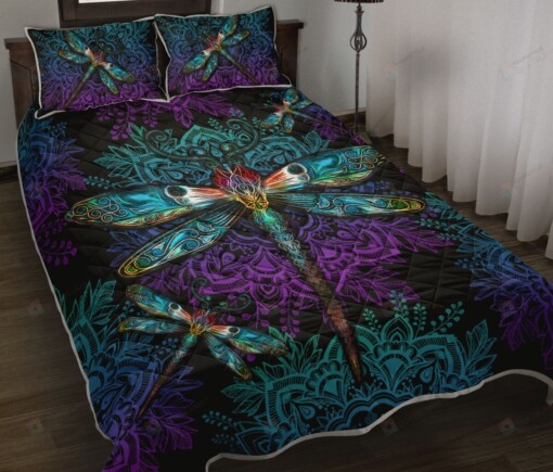 Dragonfly Yin Yang Mandala Quilt Bedding Set