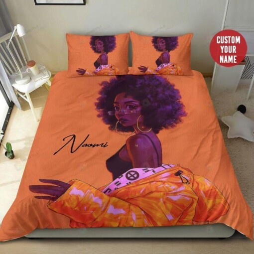 Black Girl Love Orange Custom Name Duvet Cover Bedding Set