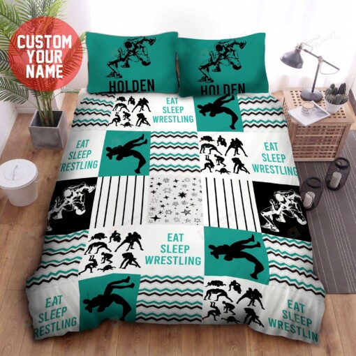 Wrestling Eat Sleep Personalized Custom Name Duvet Cover Bedding Set