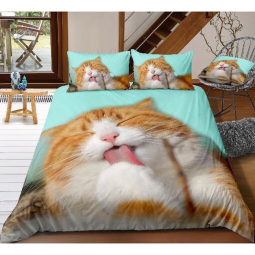 Cat Licking The Fur Bedding Set Cotton Bed Sheets Spread Comforter Duvet Cover Bedding Sets