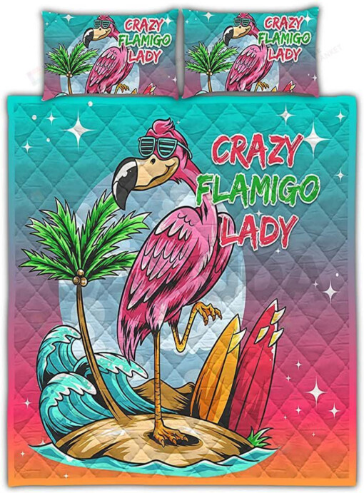 Flamingo Crazy Flamingo Lady Quilt Bedding Set  Bed Sheets Spread Comforter Duvet Cover Bedding Sets