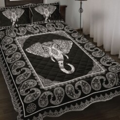 Elephant Mandala White Quilt Bedding Set