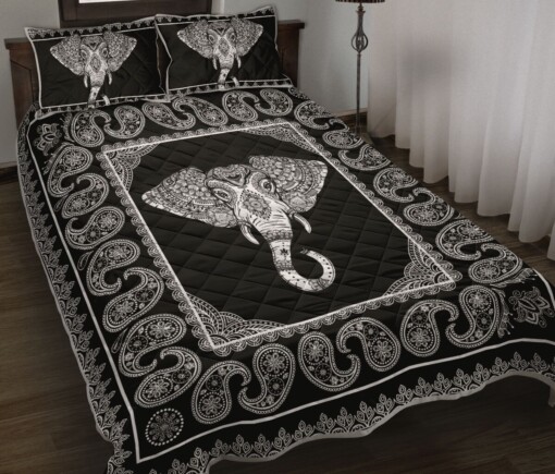 Elephant Mandala White Quilt Bedding Set