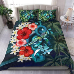 Kanaka Maoli (Hawaiian) Bedding Set, Sea Turtle Tropical Hibiscus And Plumeria Bed Sheets Spread Comforter Duvet Cover Bedding Sets