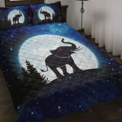 Elephant Moon Galaxy Quilt Bedding Set