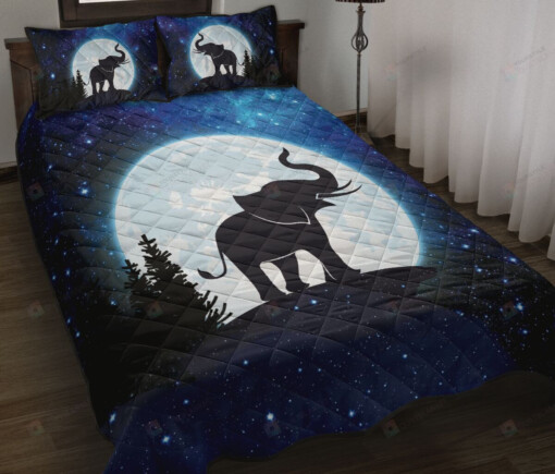Elephant Moon Galaxy Quilt Bedding Set