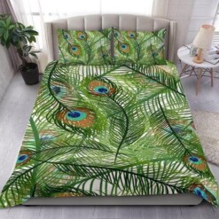 Green Peacock Feather Bedding Set  Bed Sheets Spread Comforter Duvet Cover Bedding Sets