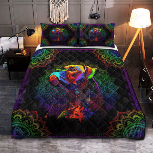 Boxer Rainbow Mandala Quilt Bedding Set