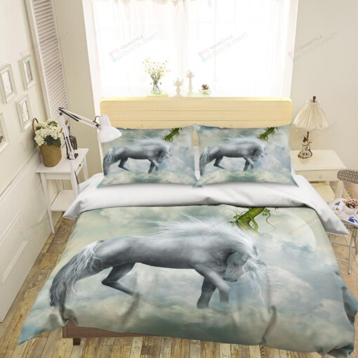 3D White Horse Bedding Set Bed Sheets Spread Comforter Duvet Cover Bedding Sets