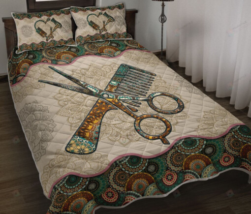 Hair Stylist Vintage Mandala  Quilt Bedding Set