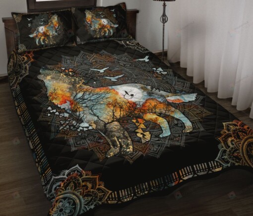 Vintage Mandala Wolf Quilt Bedding Set