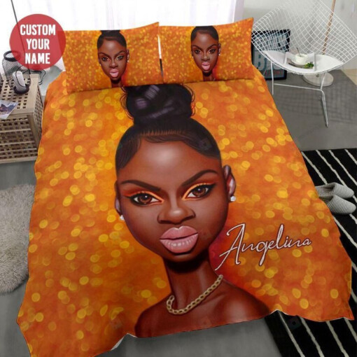 Black Girl Sassy Eyes Nose Lips Bedding Custom Name Duvet Cover Bedding Set