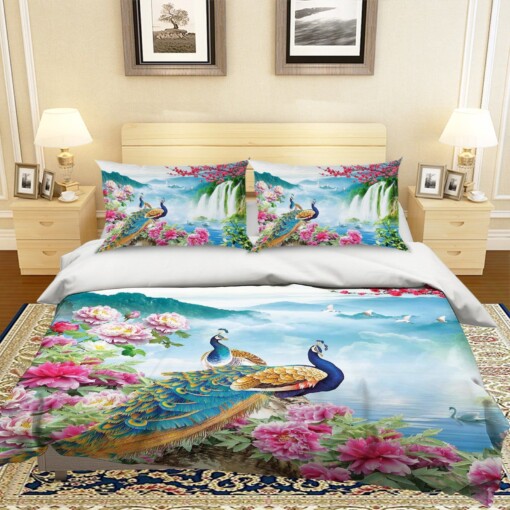Peacock And Flower Bedding Set  Bed Sheets Spread Comforter Duvet Cover Bedding Sets