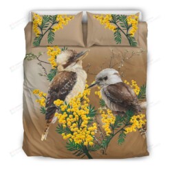 Australia Kookaburra With Mimosa Bed Sheets Duvet Cover Bedding Set