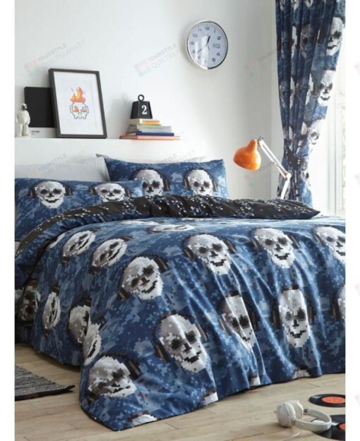 Pixel Skulls Pattern Duvet Cover Bedding Set