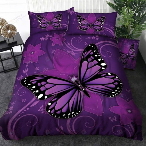 Butterfly Purple Bedding Set Bed Sheets Spread Comforter Duvet Cover Bedding Sets