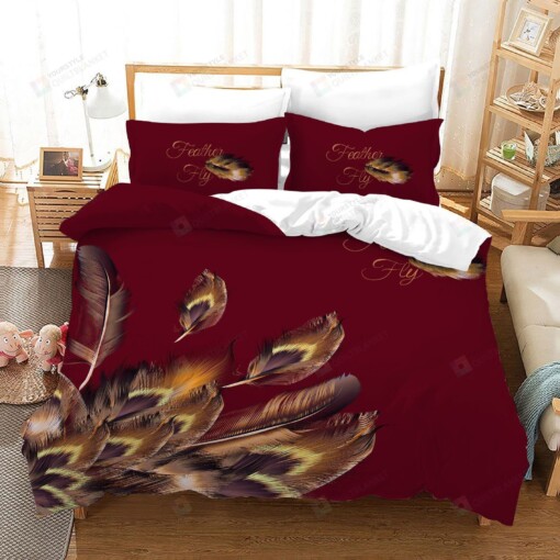 Peacock Feather Fly Red Bedding Set Bed Sheets Spread Comforter Duvet Cover Bedding Sets