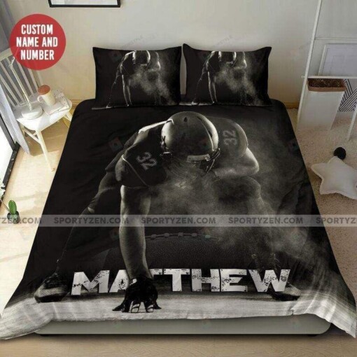 Black Football Player Custom Duvet Cover Bedding Set With Name