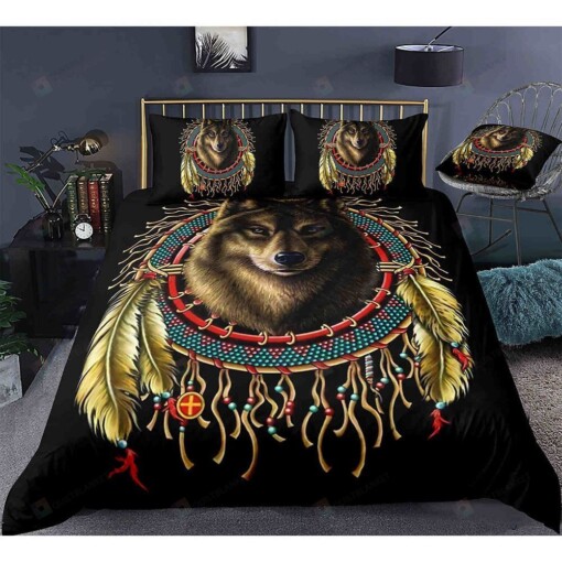Wolf And Native American Pattern Bedding Set Cotton Bed Sheets Spread Comforter Duvet Cover Bedding Sets