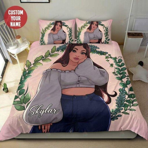 Black Girl Leaves Bedding Custom Name Duvet Cover Bedding Set