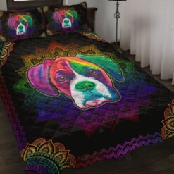 Boxer Dog Colorful Mandala Quilt Bedding Set