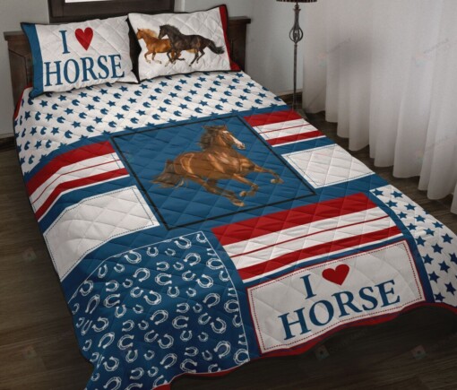Horse Usa Style Pattern Quilt Bedding Set