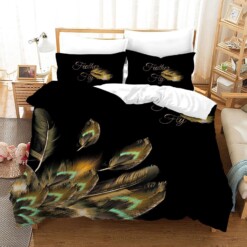 Peacock Feather Fly Black Bedding Set  Bed Sheets Spread Comforter Duvet Cover Bedding Sets