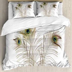 Peacock Feather Bedding Set  Bed Sheets Spread Comforter Duvet Cover Bedding Sets