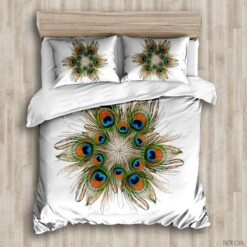 Peacock Feather Pattern Bedding Set  Bed Sheets Spread Comforter Duvet Cover Bedding Sets