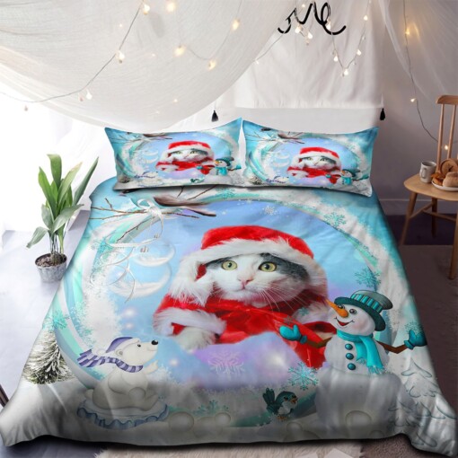 Funny Cat Merry Christmas Bedding Set Bed Sheets Spread Comforter Duvet Cover Bedding Sets
