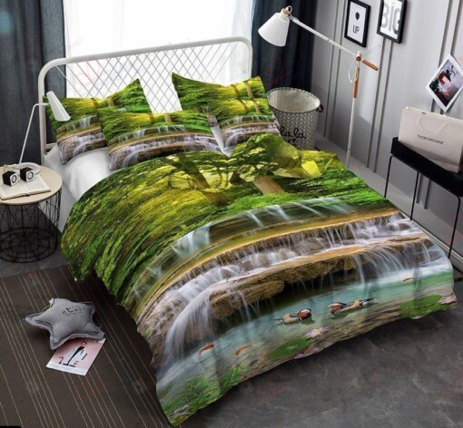 Forest And Waterfall Bedding Set Bed Sheets Spread Comforter Duvet Cover Bedding Sets
