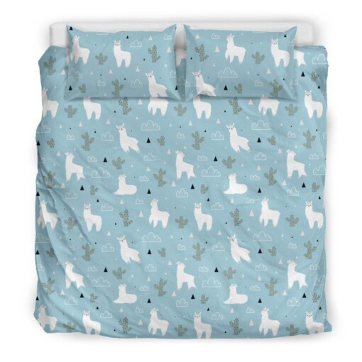 Llama Pattern Blue Bedding Set Bed Sheet Spread Comforter Duvet Cover Bedding Sets