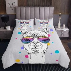 Llama With Sunglasses Bedding Set Bed Sheets Spread Comforter Duvet Cover Bedding Sets