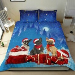 Christmas Night French Bulldog Bedding Set Bed Sheets Spread Comforter Duvet Cover Bedding Sets