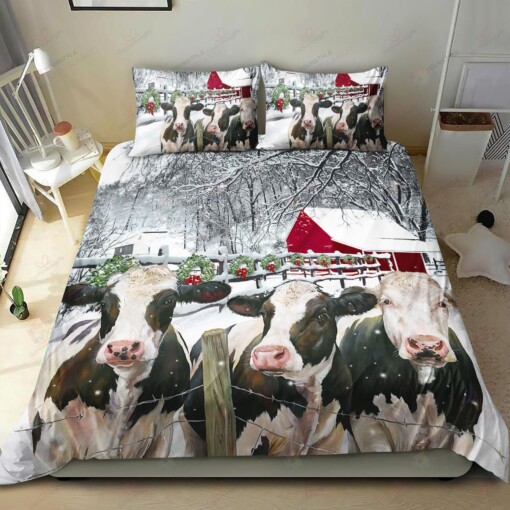 Cow And Snow Christmas Bedding Set Bed Sheets Spread Comforter Duvet Cover Bedding Sets