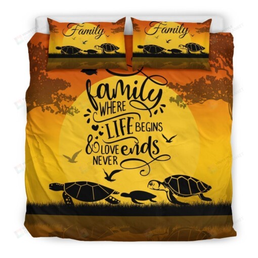 Turtle Family Where Life Begins Bedding Set Cotton Bed Sheets Spread Comforter Duvet Cover Bedding Sets