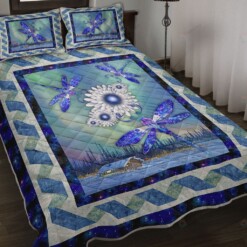 Dragonfly Flower Northern Lights Quilt Bedding Set