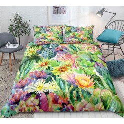 Cactus Garden With Flower  Bedding Set Cotton Bed Sheets Spread Comforter Duvet Cover Bedding Sets