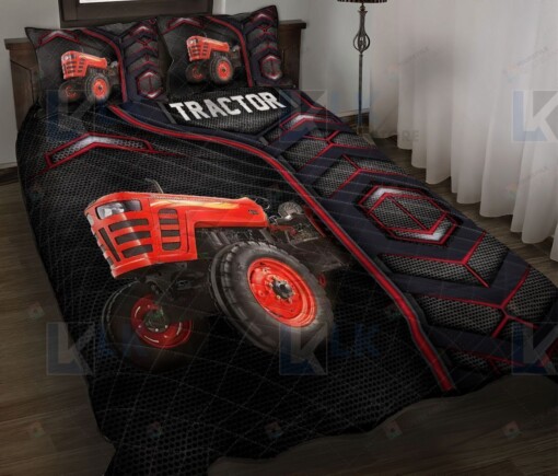 Orange Tractor Quilt Bed Sheets Spread Duvet Cover Bedding Sets