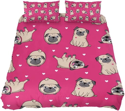 Cute Pugs Dogs Bedding Set Bed Sheets Spread Comforter Duvet Cover Bedding Sets