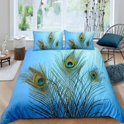 Peacock Feather Blue Bedding Set  Bed Sheets Spread Comforter Duvet Cover Bedding Sets