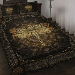 Dragonfly Gold Quilt Bedding Set