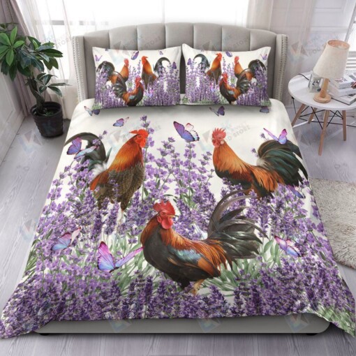 Rooster And Lavender Flower Bedding Set Bed Sheet Spread Comforter Duvet Cover Bedding Sets