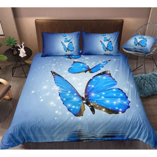 Blue Butterfly Bedding Set Bed Sheets Spread Comforter Duvet Cover Bedding Sets