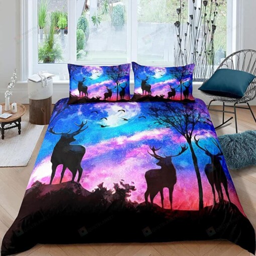 Deers In Galaxy Sky Bed Sheets Duvet Cover Bedding Sets