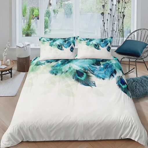 Peacock Feather Bedding Set  Bed Sheets Spread Comforter Duvet Cover Bedding Sets