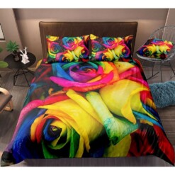 Colorful Roses Bedding Set Cotton Bed Sheets Spread Comforter Duvet Cover Bedding Sets