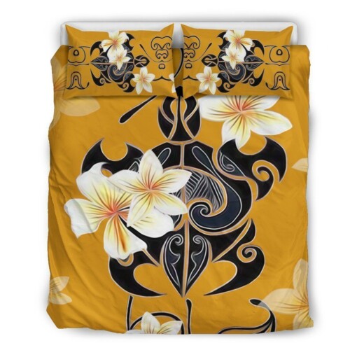 Turtle And Plumeria Yellow Bedding Set Bed Sheets Spread Comforter Duvet Cover Bedding Sets