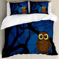 Owl Sitting On A Tree Bedding Set Cotton Bed Sheets Spread Comforter Duvet Cover Bedding Sets