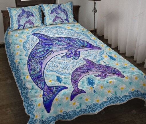 Dolphin Concentric Flower Quilt Bedding Set